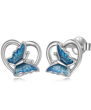 Sterling Silver Butterfly Heart Earrings